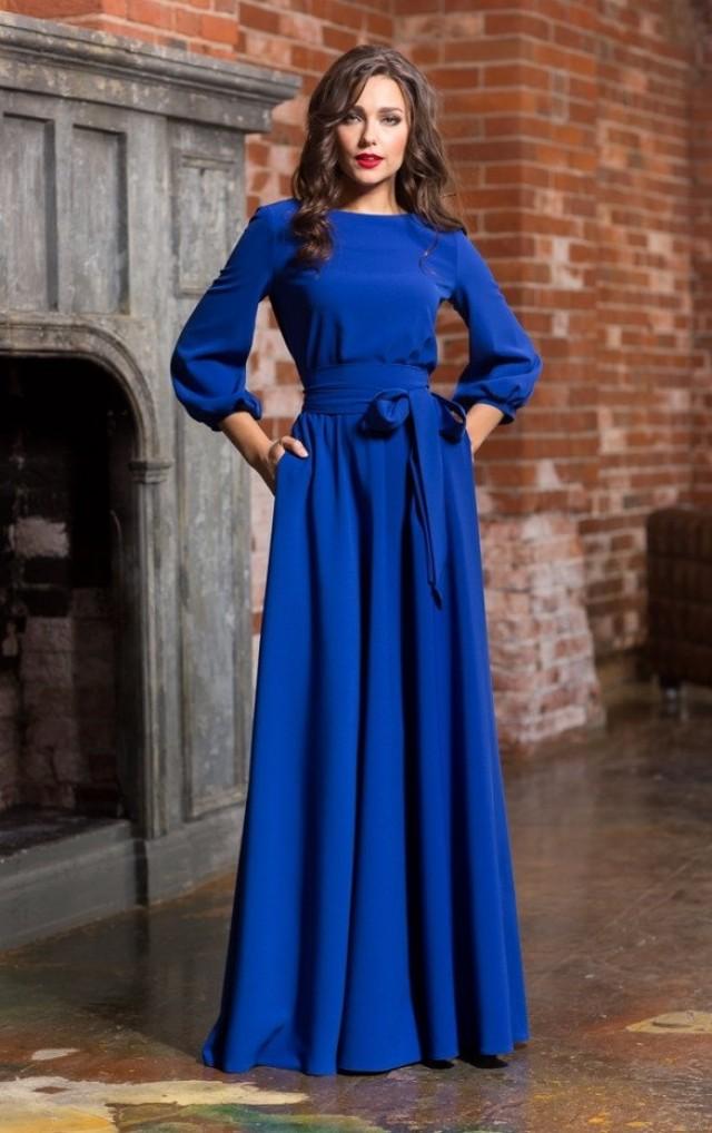 Royal blue casual dress with sleeves - phillysportstc.com